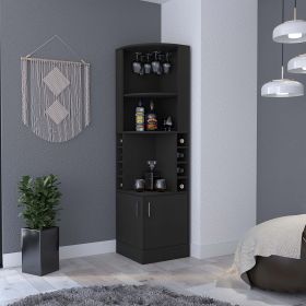 Bar Cabinet Papprika, 8 Wine Cubbies, Double Door, Black Wengue Finish (Color: as Pic)