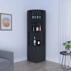 Bar Cabinet Papprika, 8 Wine Cubbies, Double Door, Black Wengue Finish (Color: Black)